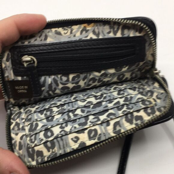 Coach Poppy Black Patent Leather Square Wristlet with Metallic Silver Lettering - Picture 8 of 16